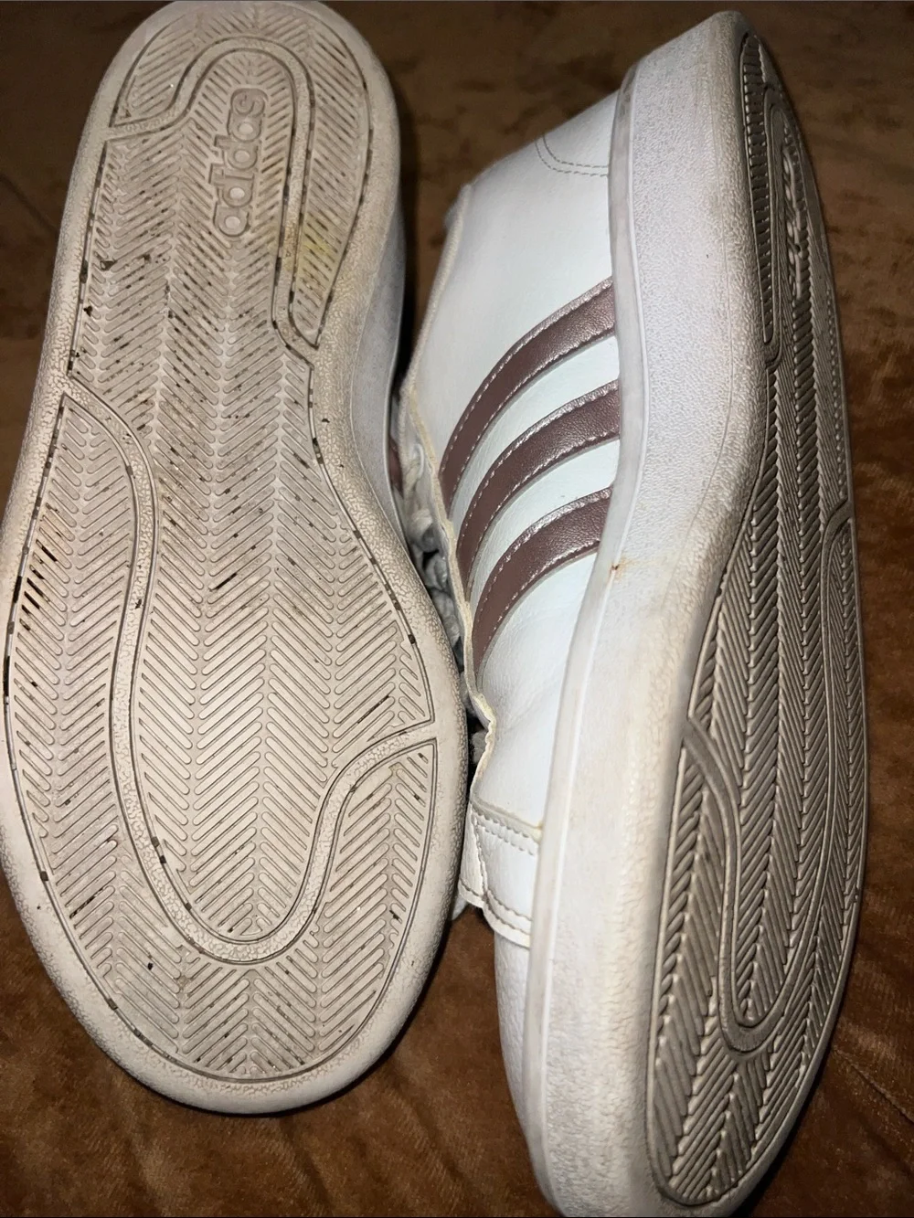 adidas Women’s White Sneakers with Rose Metallic Stripes